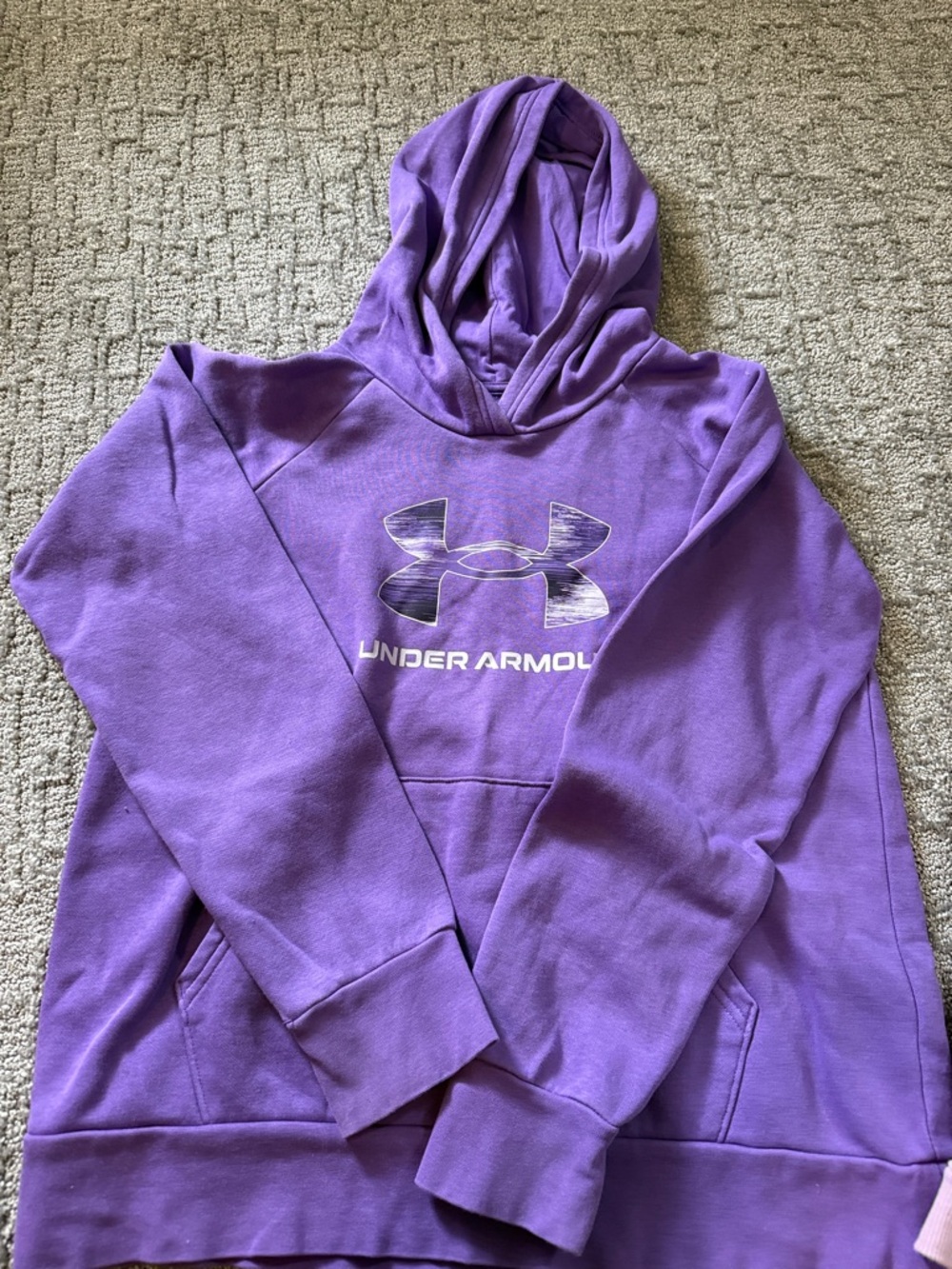 Under Armour Girls Purple Pullover Hoodie with Logo - Picture 2 of 5